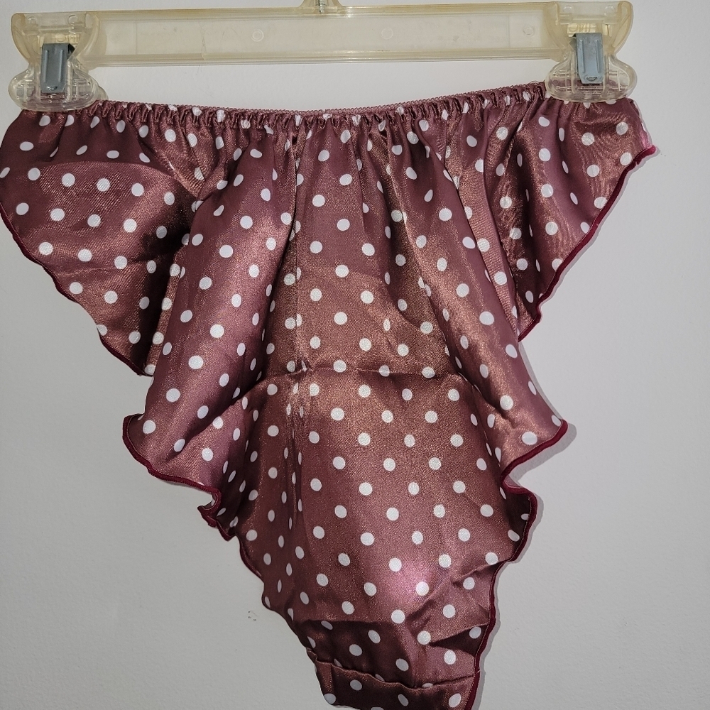 Autumn Leaf Flutter Satin Tappant Knickers Panties UK 10-12 Poka Dot Frenchie - Picture 4 of 5
